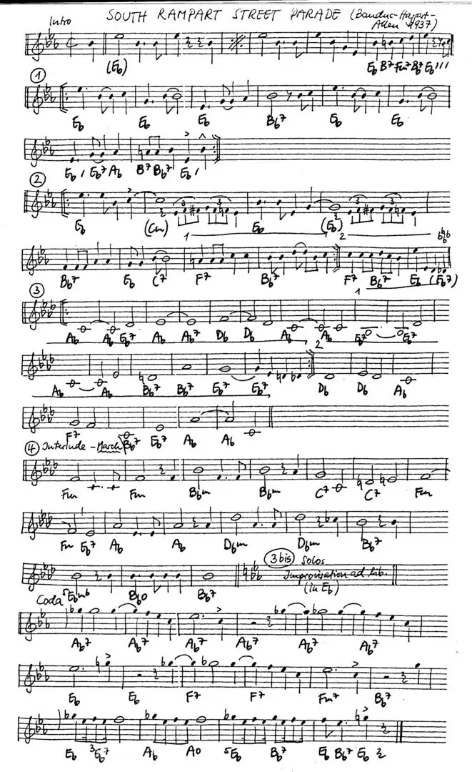 south rampart street parade free jazz leadsheet - Courtesy of the Jungle Jazz Band